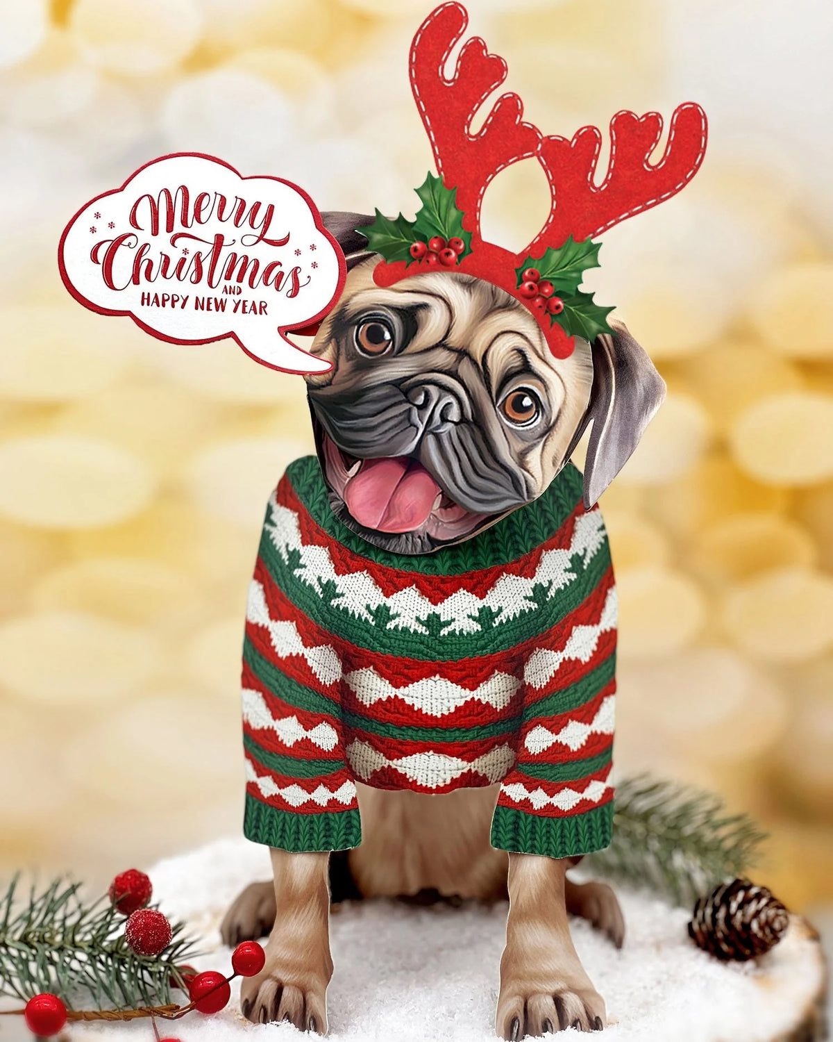 Holiday Pug Pop-Up Pet Card