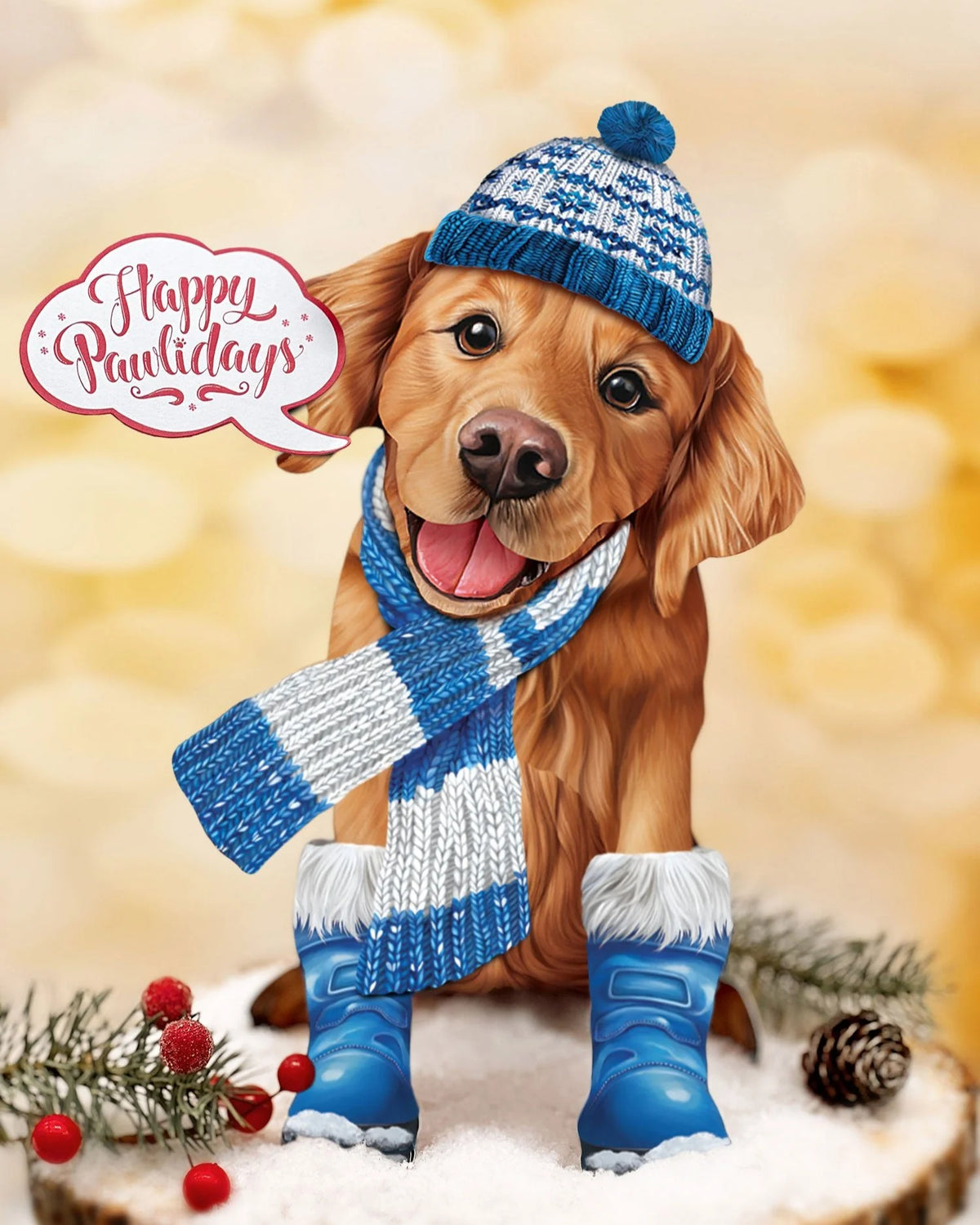 Holiday Golden Retriever Pop-Up Pet Card