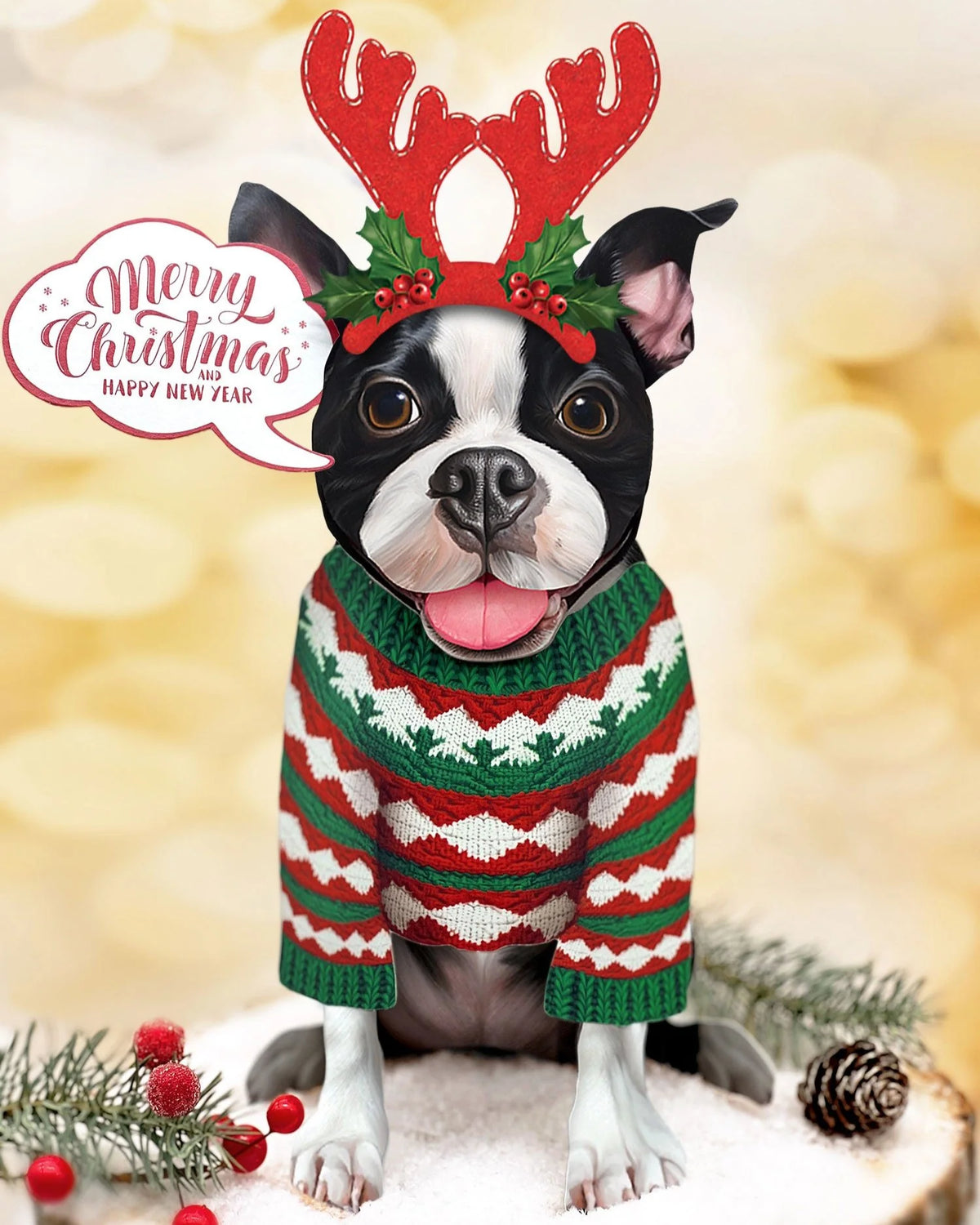 Holiday Boston Terrier Pop-Up Pet Card