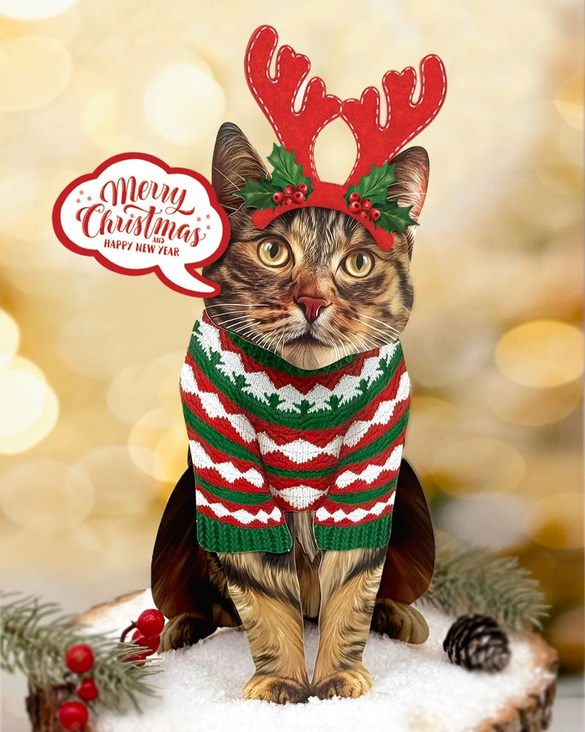 Holiday Brown Tabby Cat Pop-Up Pet Card