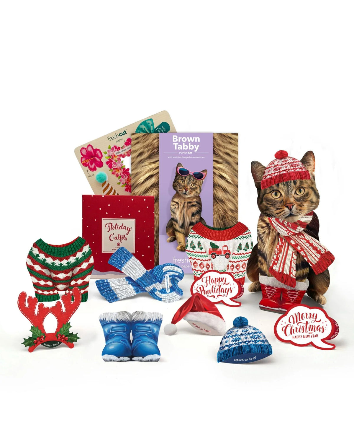 Holiday Brown Tabby Cat Pop-Up Pet Card