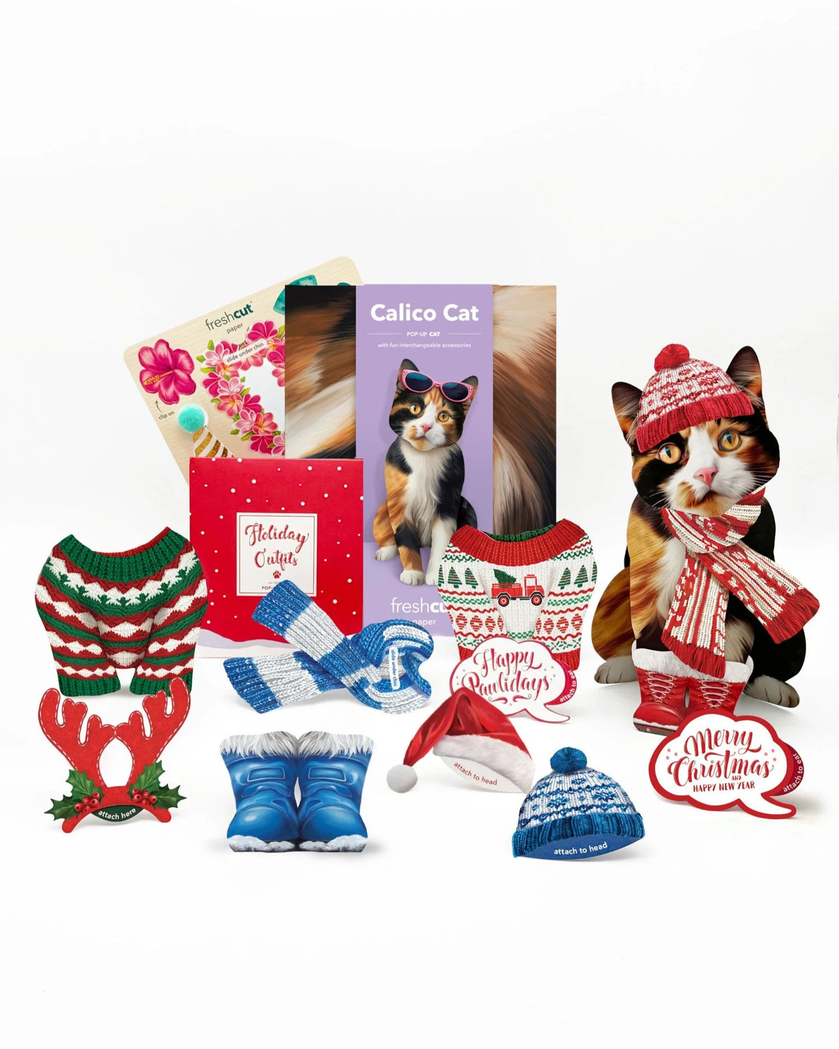 Holiday Calico Cat Pop-Up Pet Card