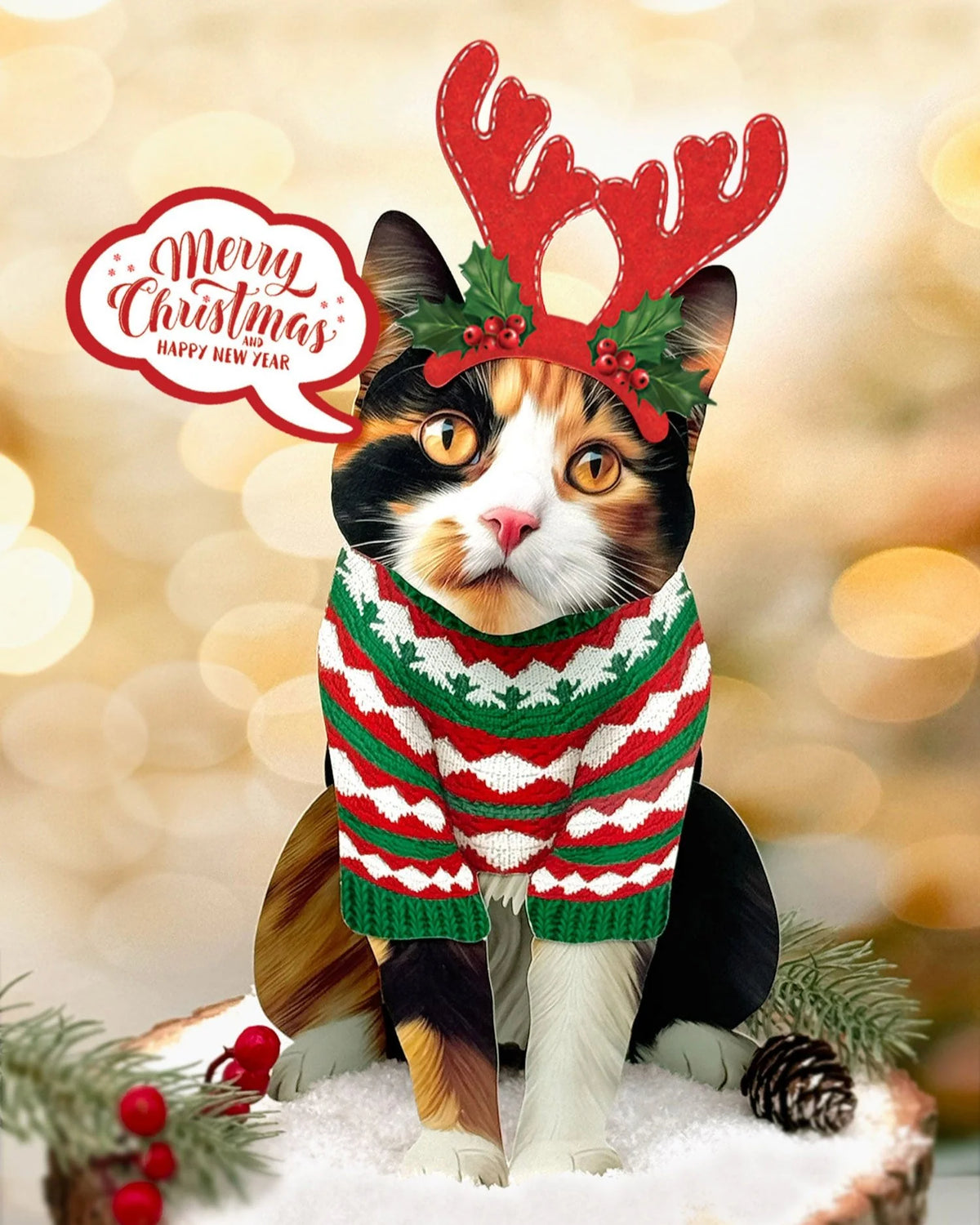 Holiday Calico Cat Pop-Up Pet Card