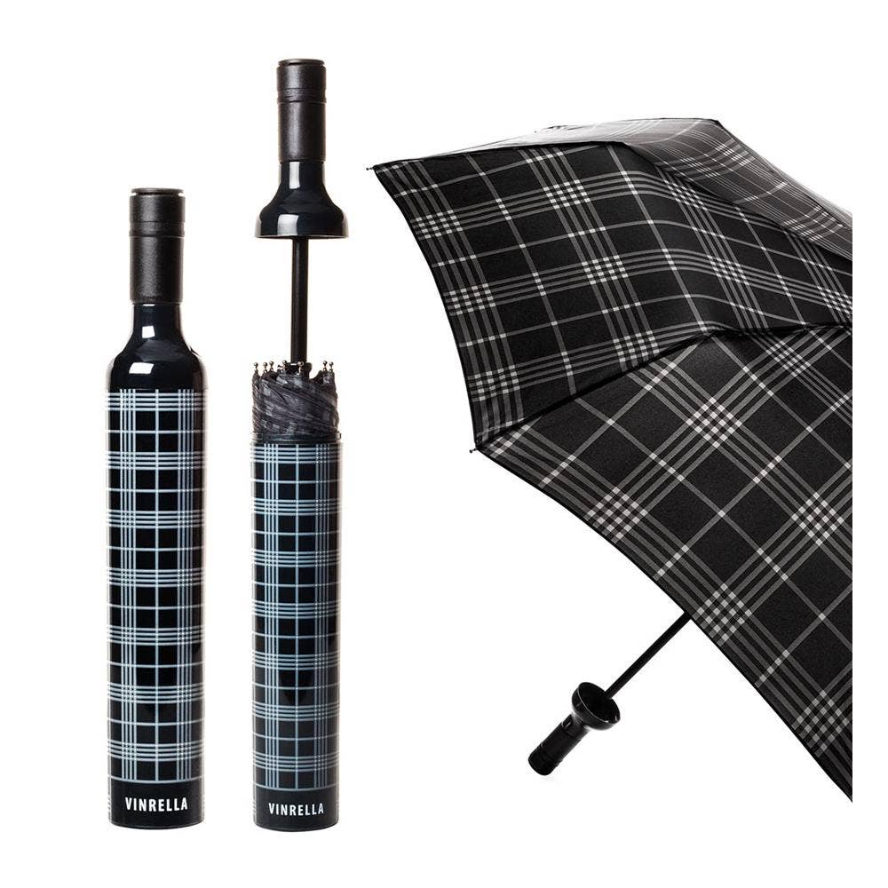 Black Plaid Wine Bottle Umbrella