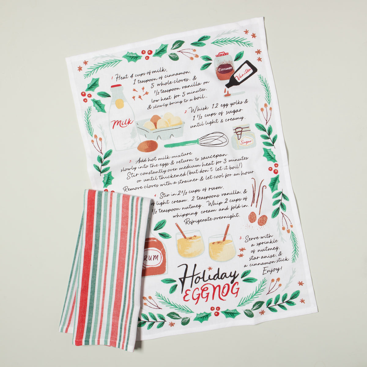 Holiday Eggnog Recipe Tea Towel Set of 2