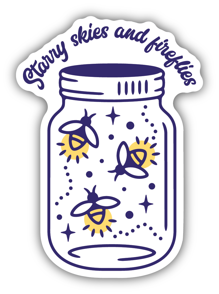 Starry Skies and Fireflies Mason Jar Sticker