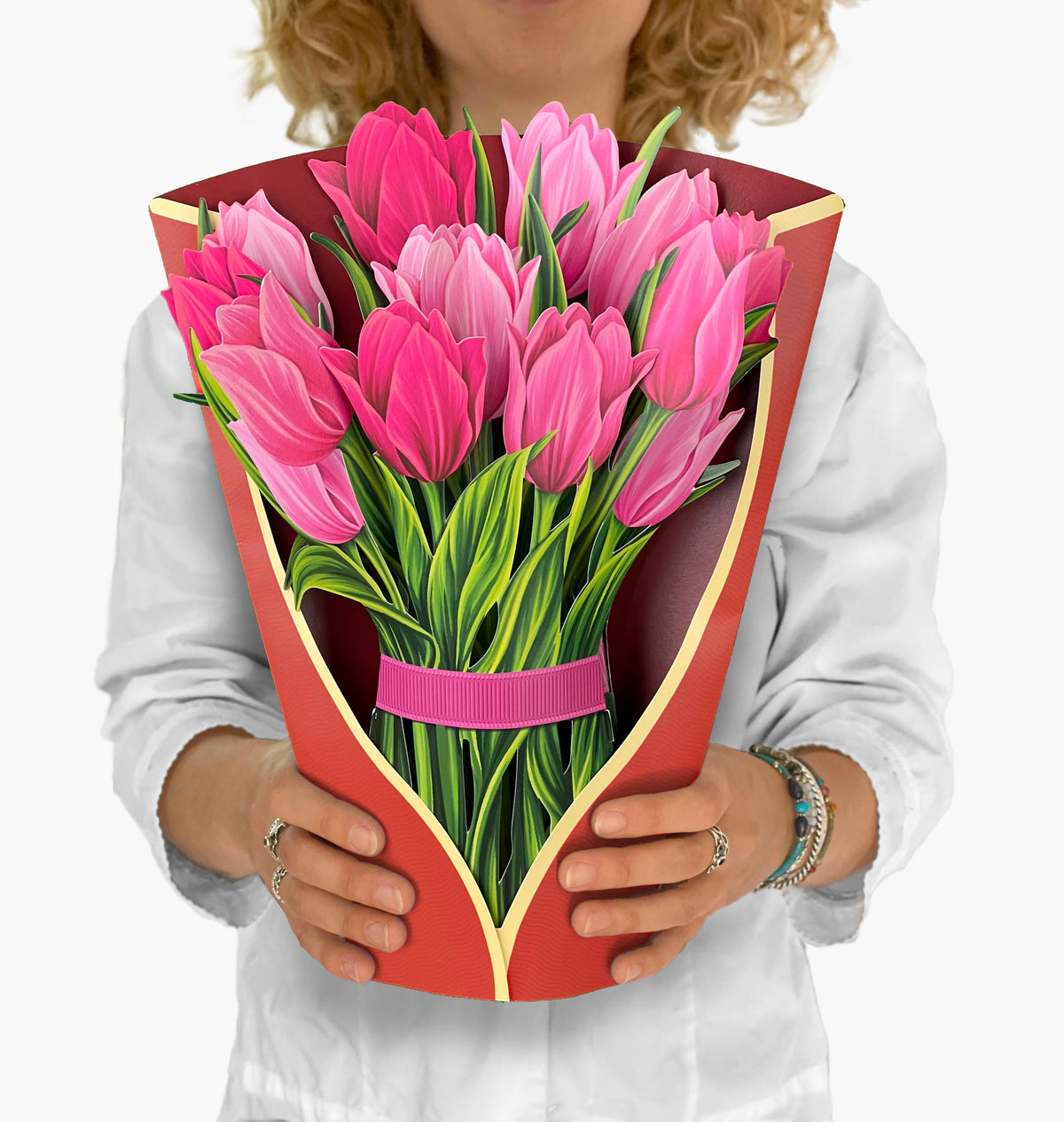 Pink Tulips Pop-Up Flower Bouquet Card