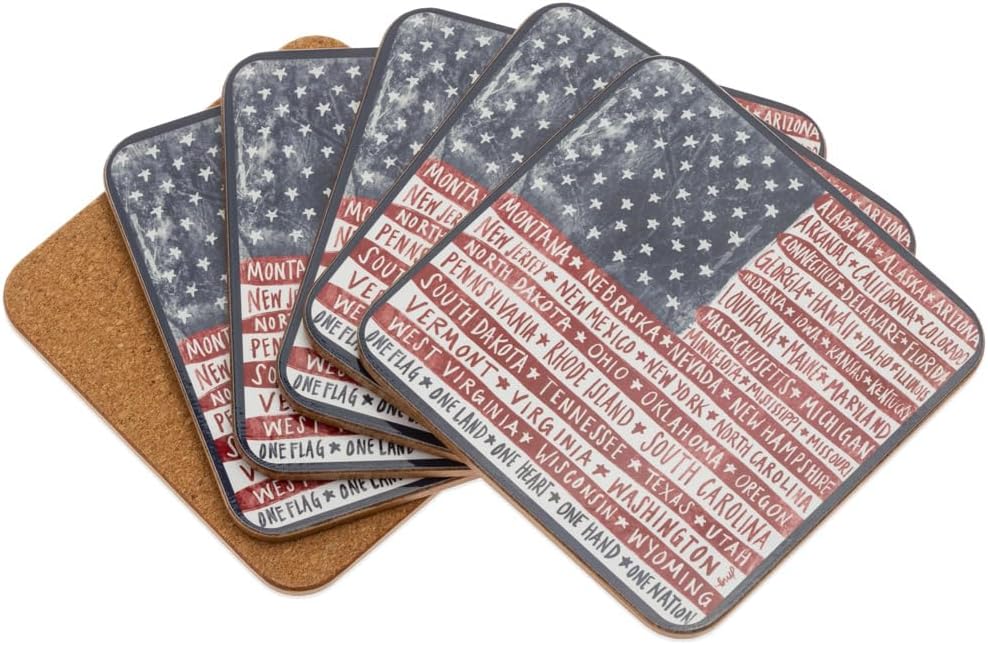 One Nation One Flag Cork Coasters Set of 6