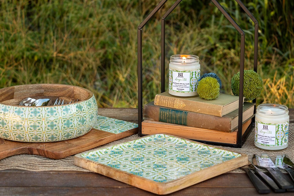 Lenger Tile Mango Wood &amp; Enamel Bowl