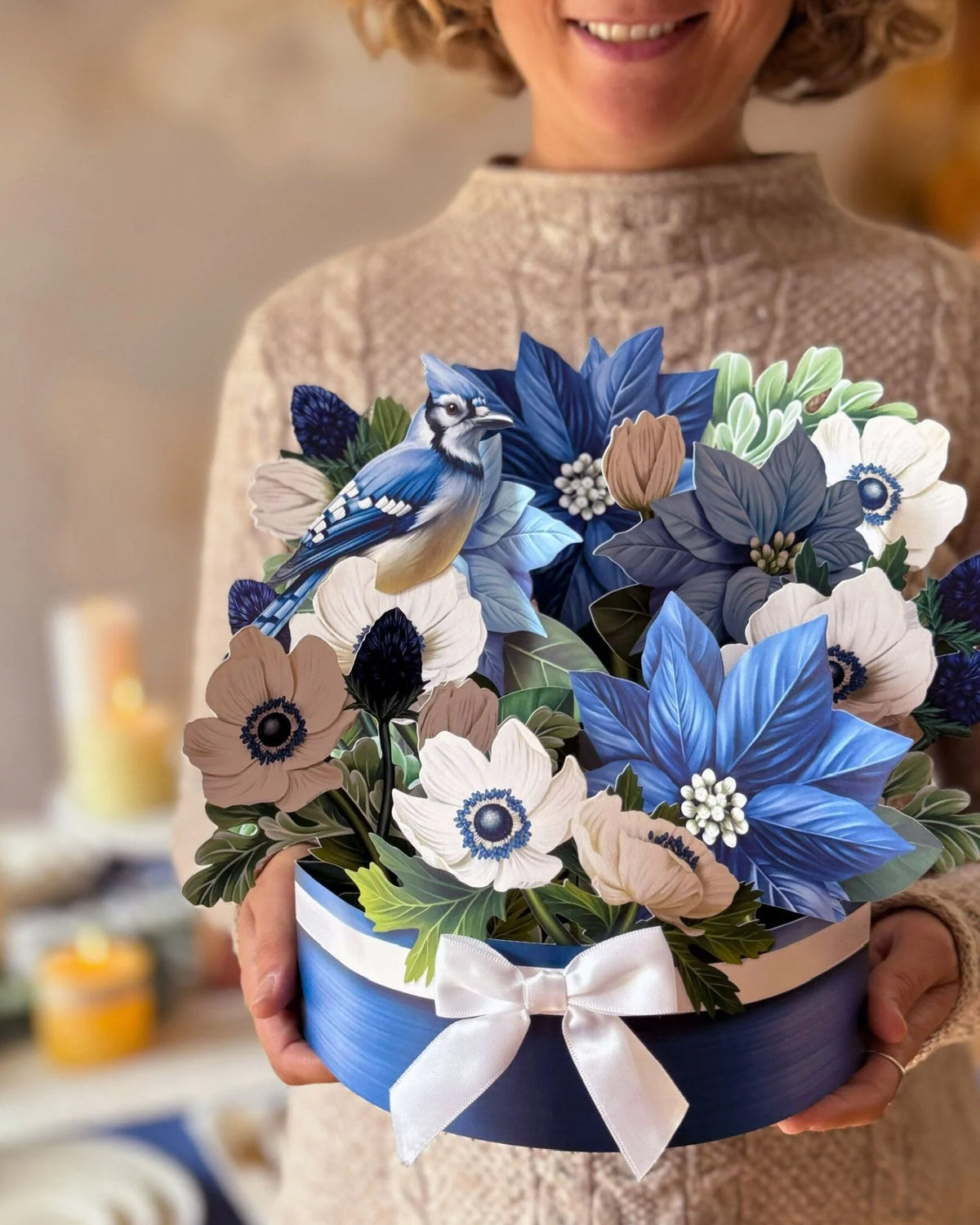 Blue Poinsettia Pop-Up Floral Bouquet Card