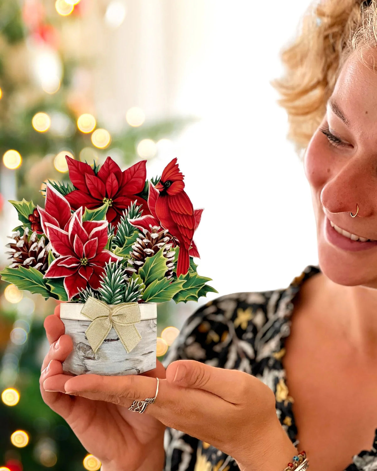 Mini Birch Poinsettia Pop-Up Card