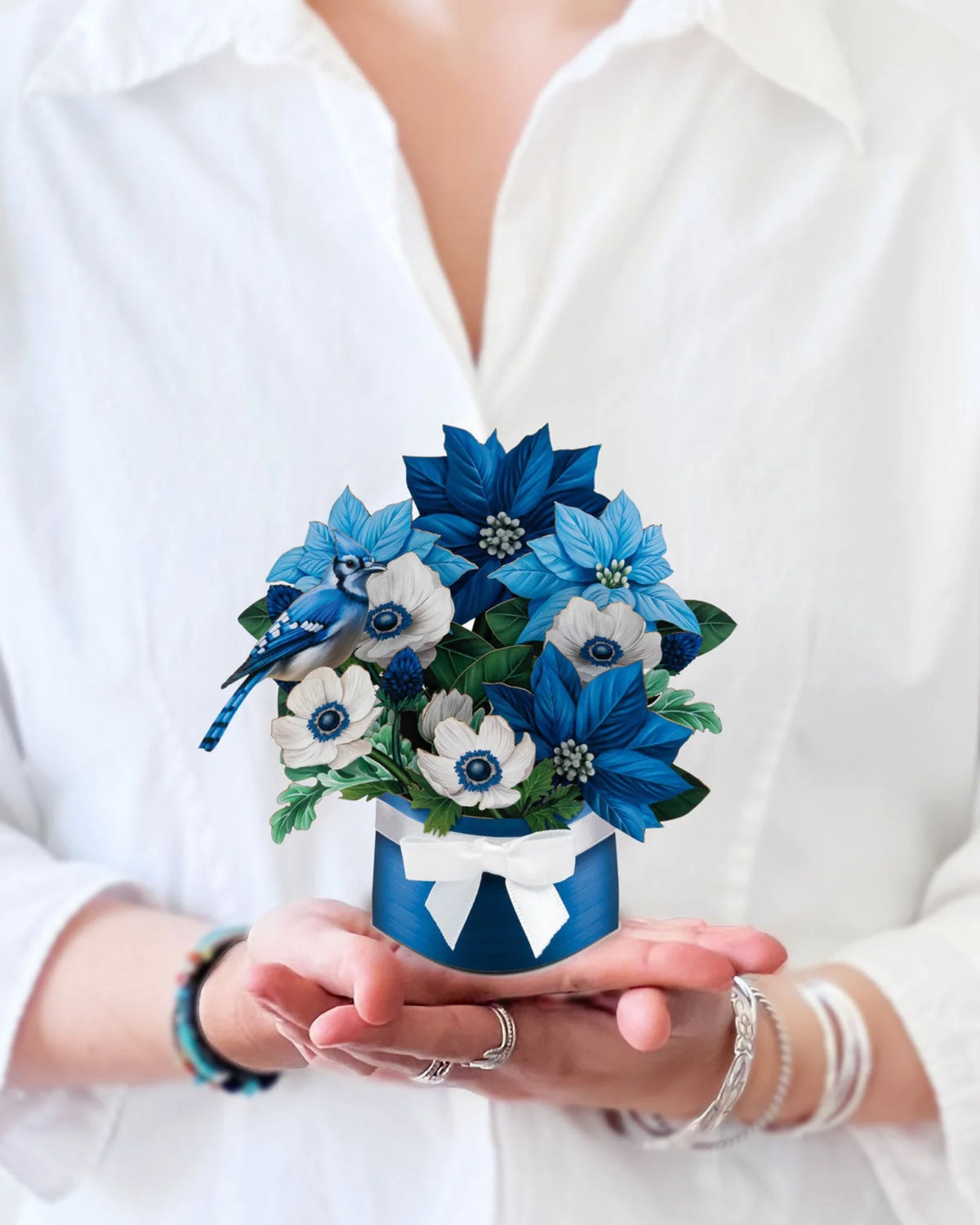 Mini Blue Poinsettia Pop-Up Card