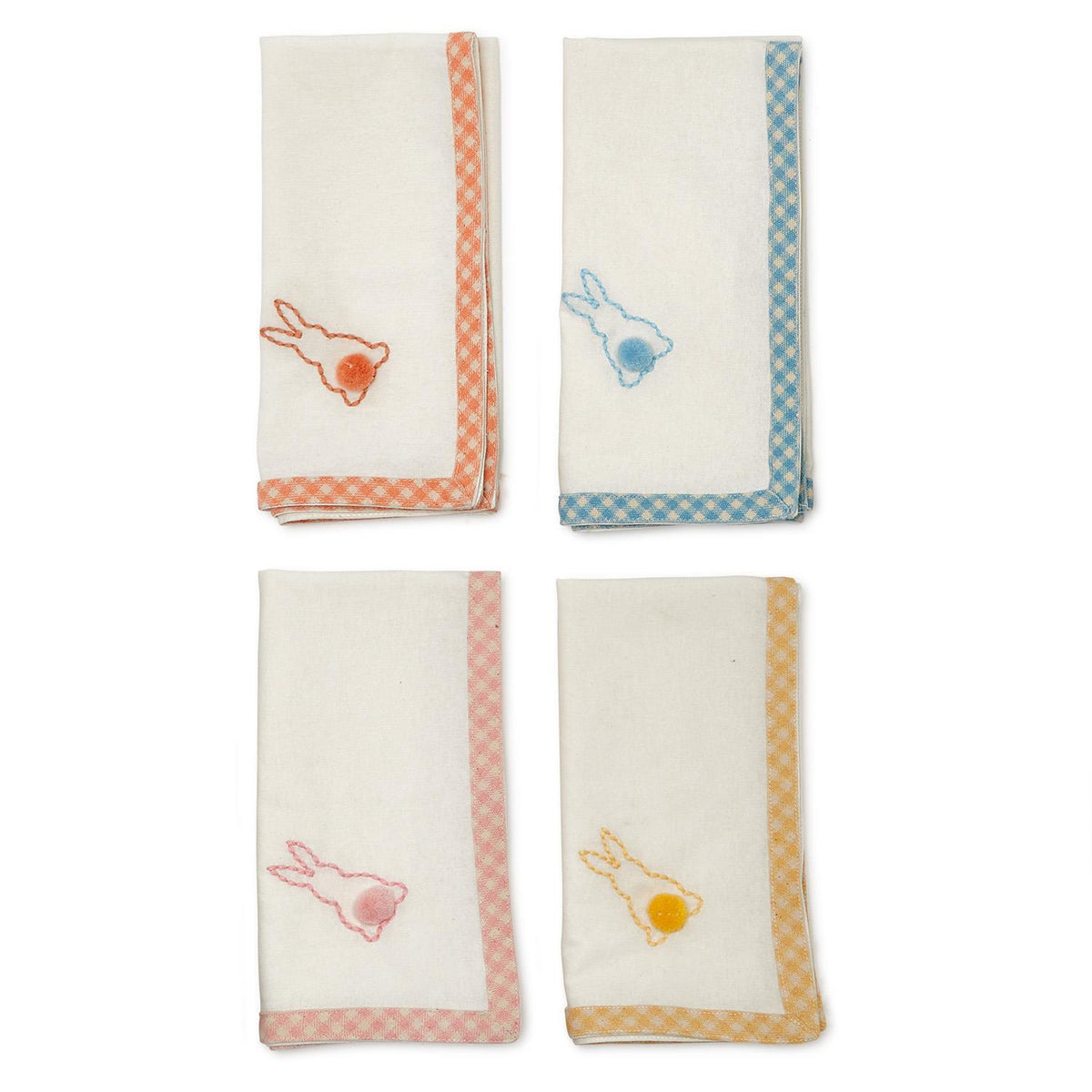 Cottontail Cloth Napkins with Embroidered Bunny and Pom Pom Accents (Set of 4)