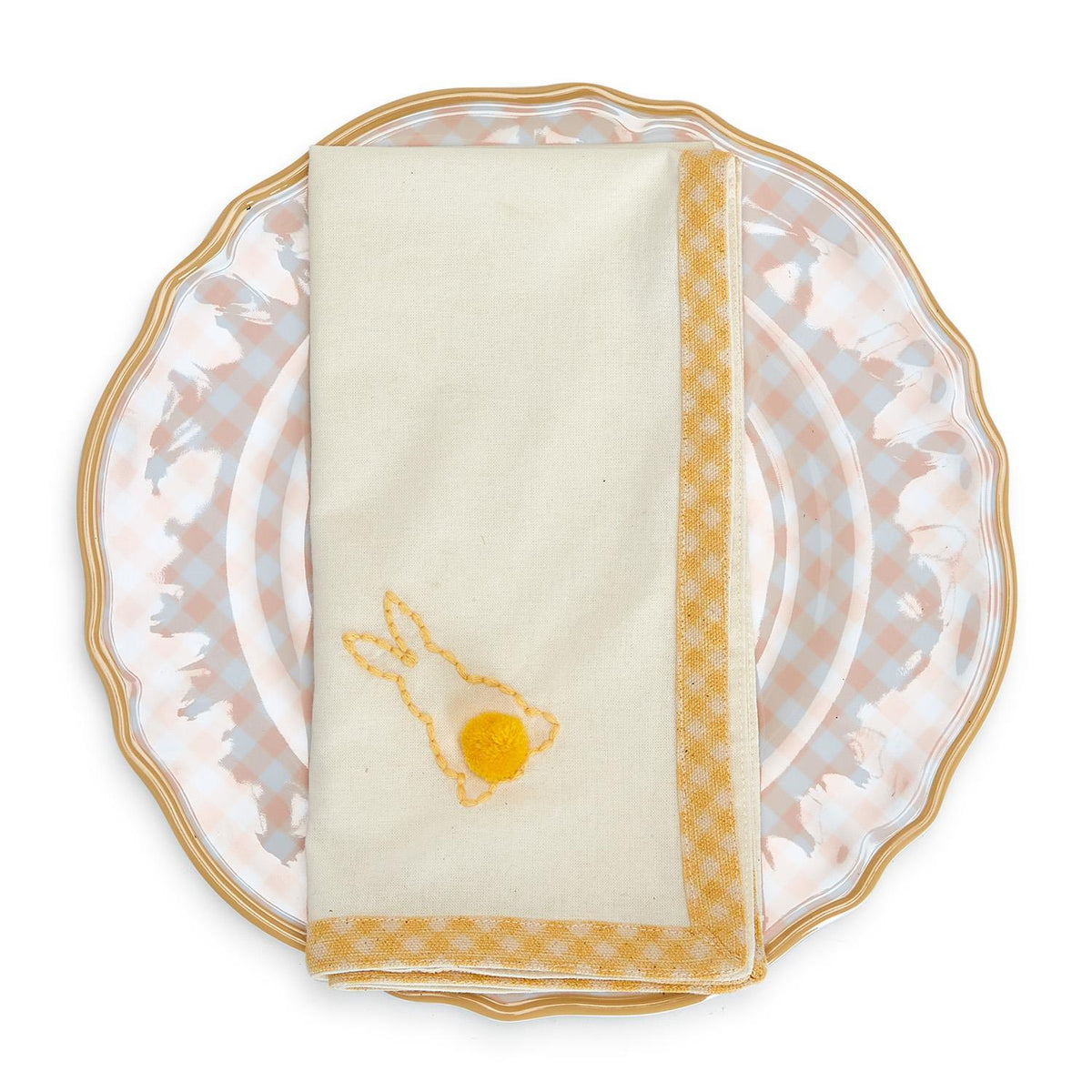 Cottontail Cloth Napkins with Embroidered Bunny and Pom Pom Accents (Set of 4)