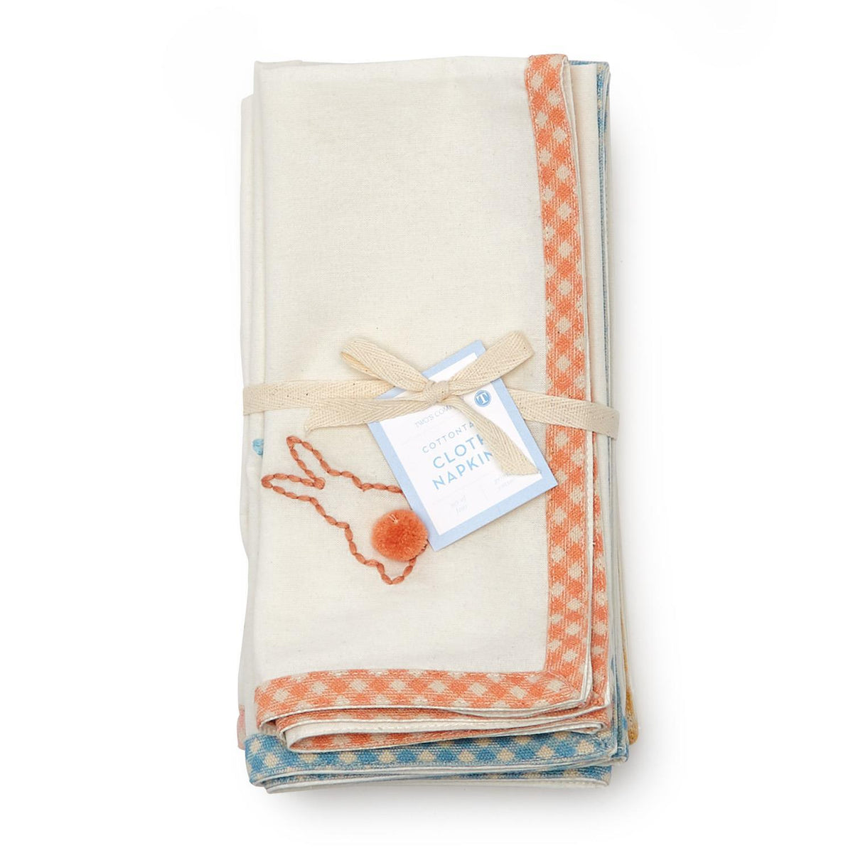 Cottontail Cloth Napkins with Embroidered Bunny and Pom Pom Accents (Set of 4)