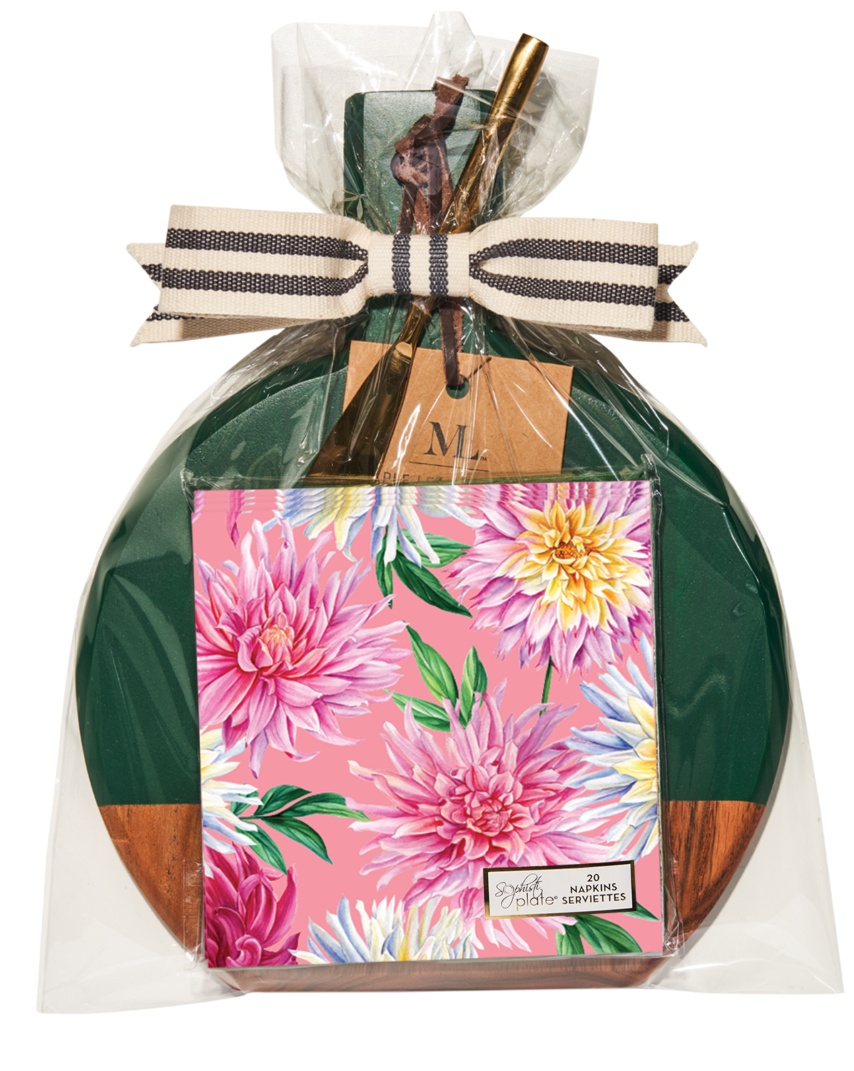 9.75x8" Green Medium Acacia Bevel Board w/ Gold Spreader