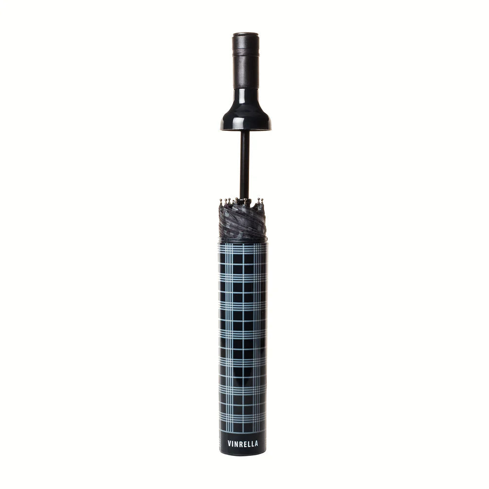 Black Plaid Wine Bottle Umbrella