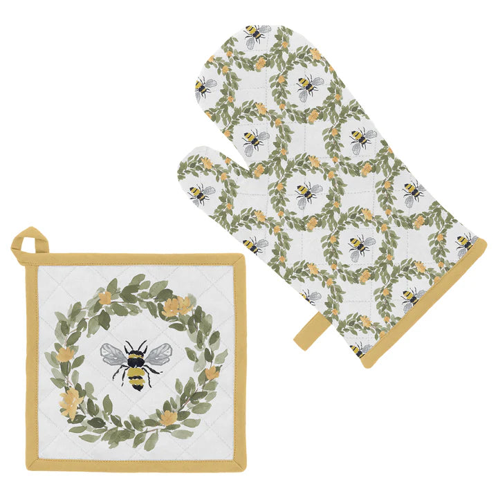 Bee Field Oven Mitt and Potholder Set