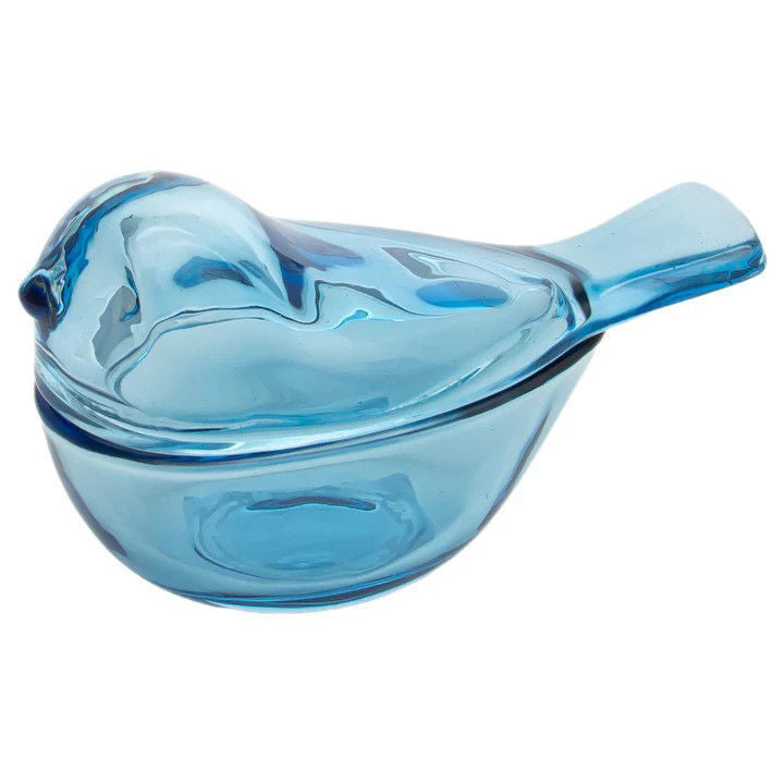 Blue Bird Covered Glass Dish