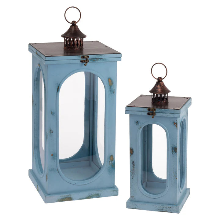 Distressed Parker Dusty Blue Lanterns Set of 2