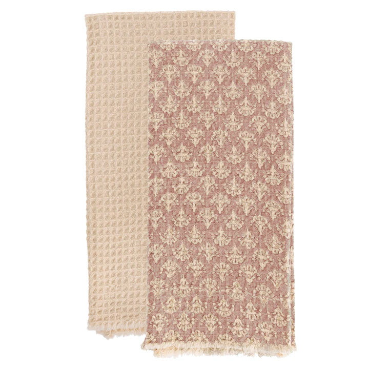 Dusty Pink Damask Towels Set of 2