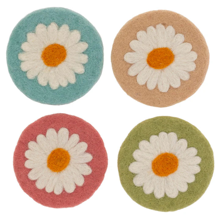 Felted Daisy Coasters Set of 4