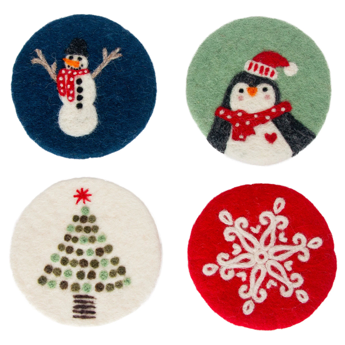 Festive Holiday Felted Coasters (Set of 4)