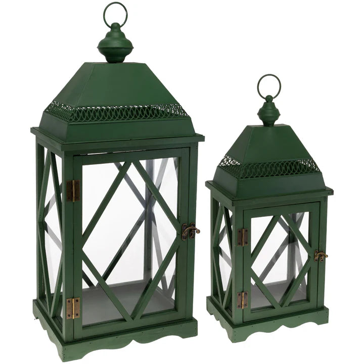 French Lick Hunter Green Lanterns Set of 2