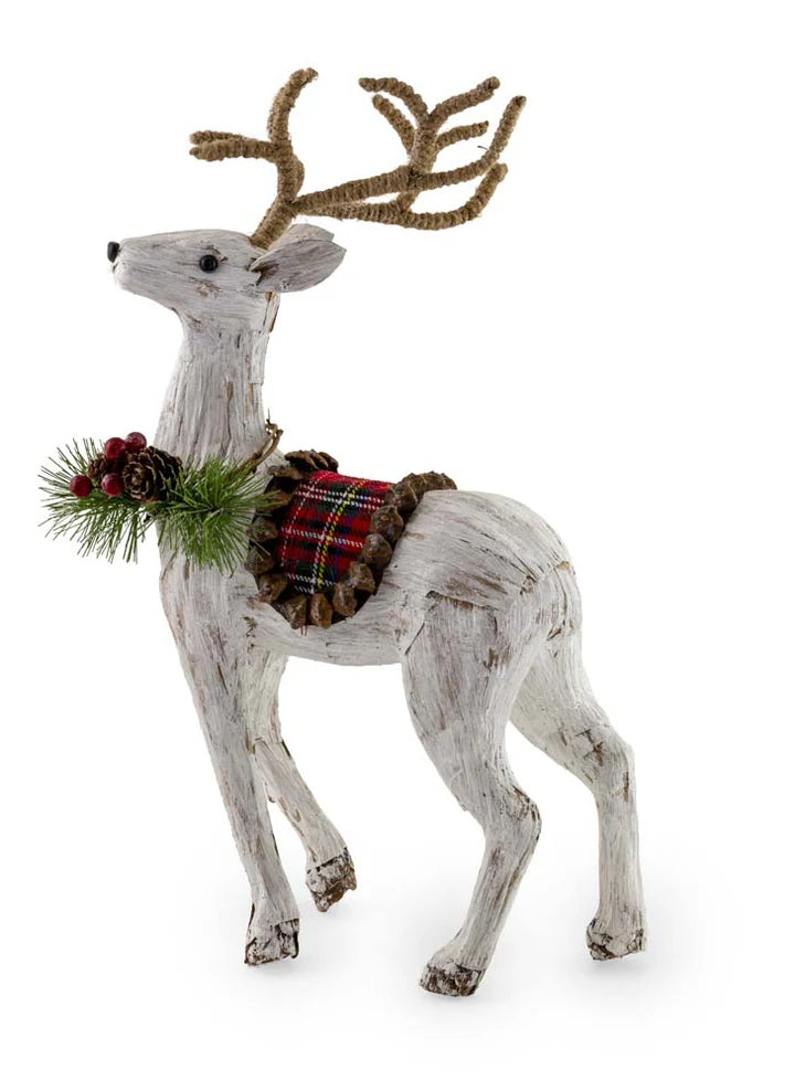 Geno White Coat Standing Deer with Red Plaid Saddle