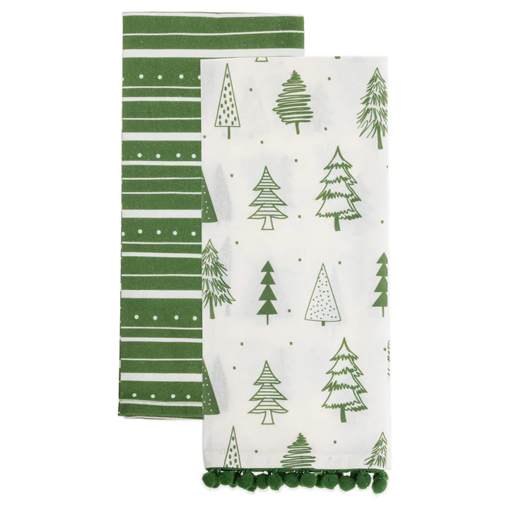 Green Trees And Stripes Tea Towels Set of 2