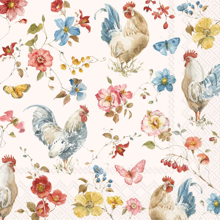 Country Rooster Cream Cocktail Napkins