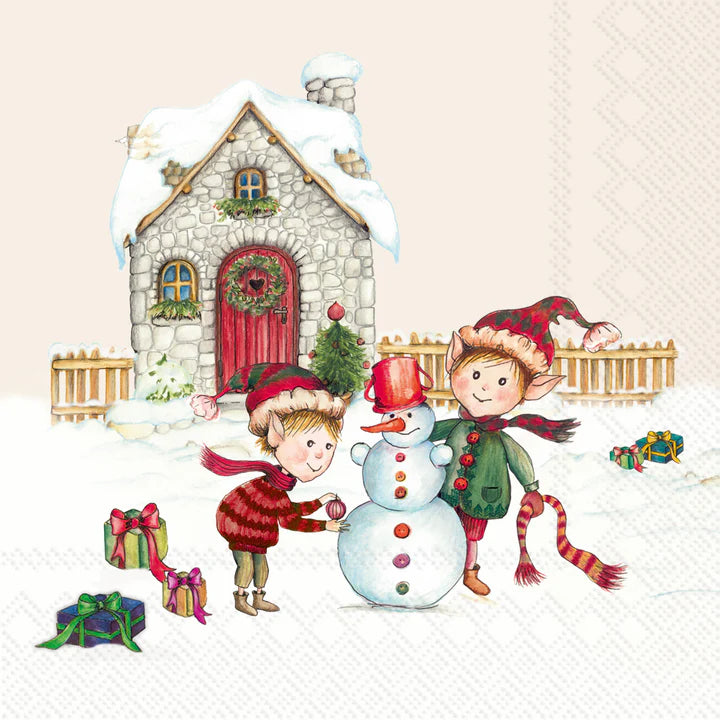 Elves At Work Cream Cocktail Napkins