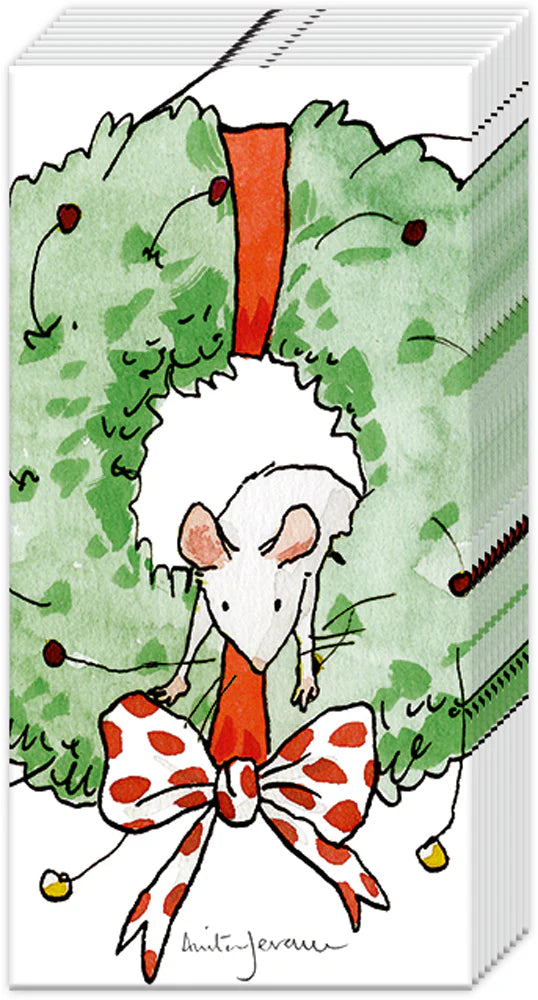 Mouse in Wreath Pocket Tissues