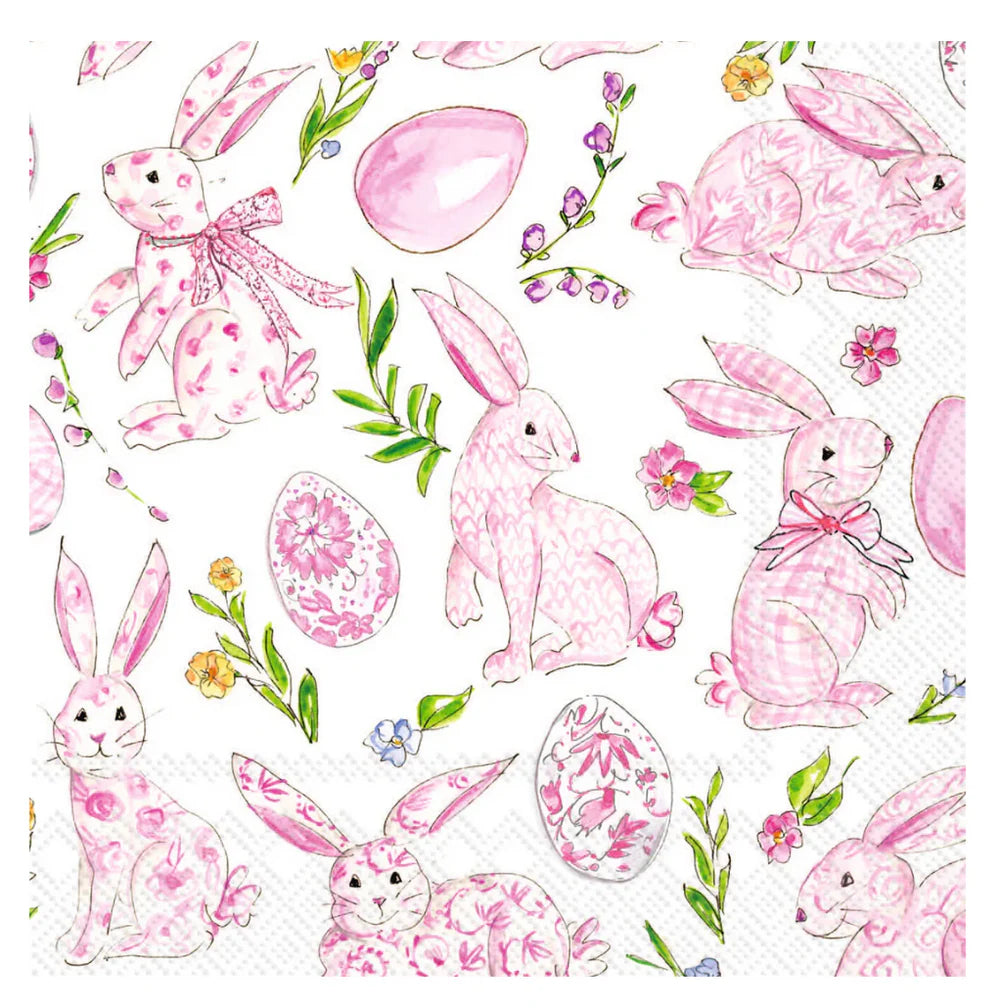 Pink Bunny Floral Cocktail Napkins