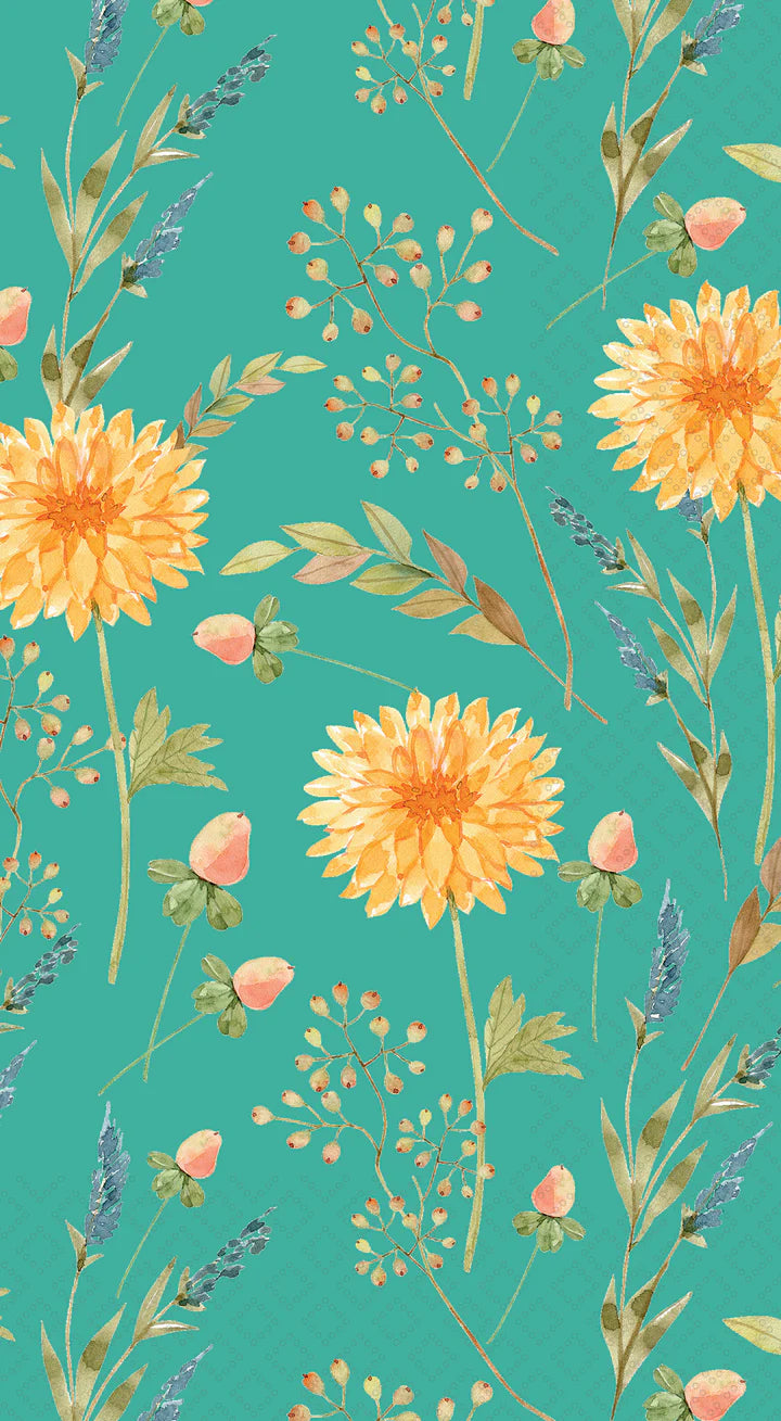 Yellow Flowers Green Guest Towels