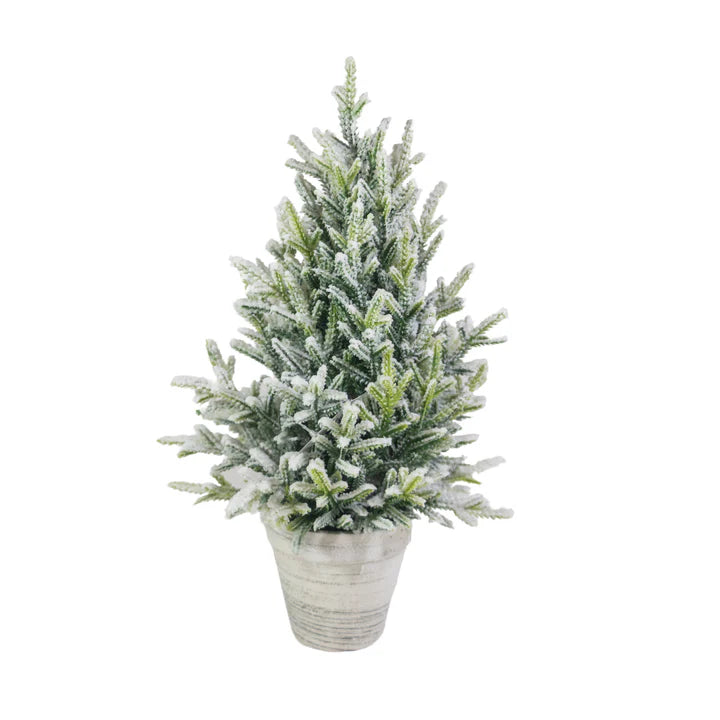 Large Flocked Tree In White Planter