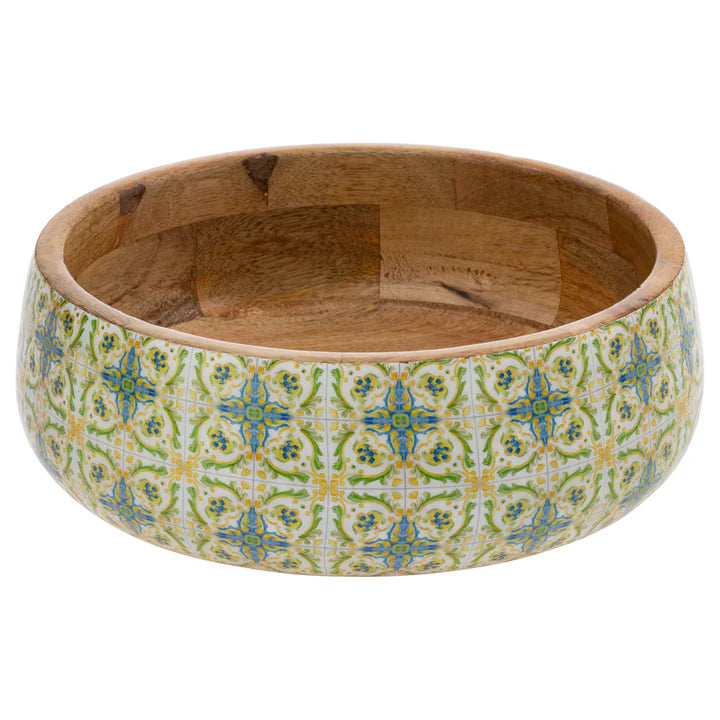 Lenger Tile Mango Wood &amp; Enamel Bowl