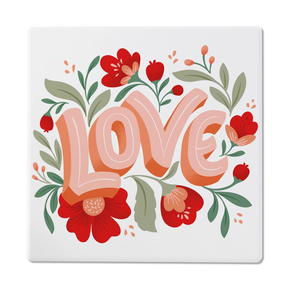 Love Floral Ceramic Coaster