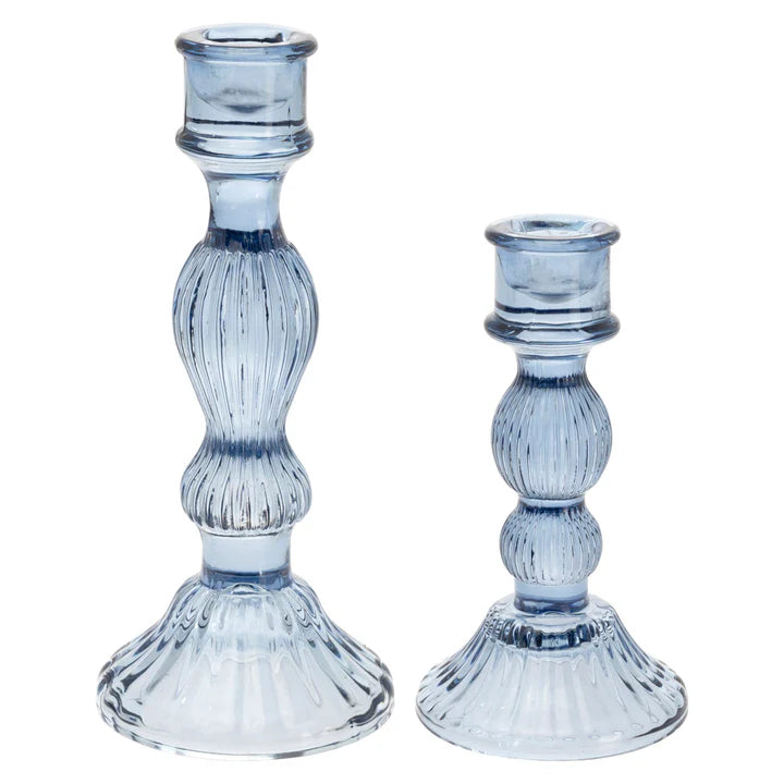 Navy Glass Candleholders Set of 2