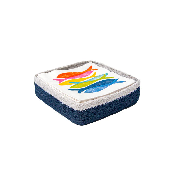 Navy & White Jute Cocktail Napkin Holder