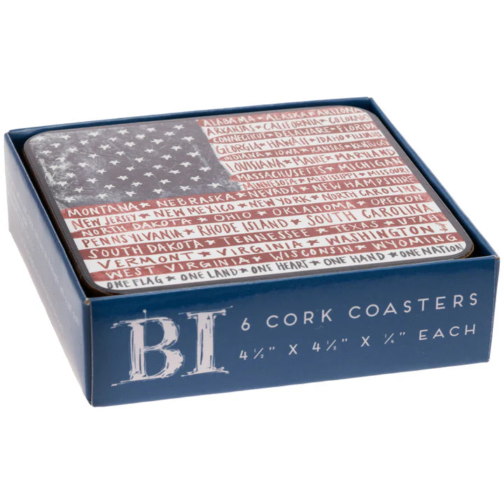 One Nation One Flag Cork Coasters Set of 6