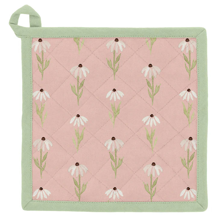 Pink Daisy Tea Towel and Pot Holder Set