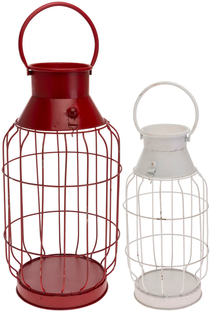 Red &amp; White Metal Buoy Lanterns Set of 2