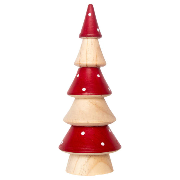 Natural & Red Pinewood Tree | Wooden Christmas Tabletop Décor - Spoiled ...