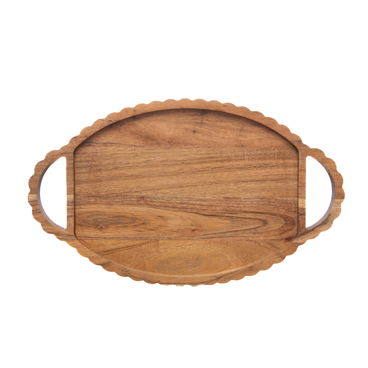 Scalloped Acacia Wood Oval Tray