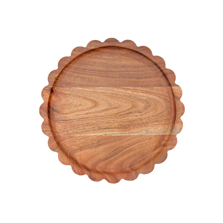 Scalloped Edge Acacia Wood Round Tray