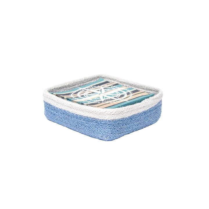 Sky Blue & White Jute Cocktail Napkin Holder