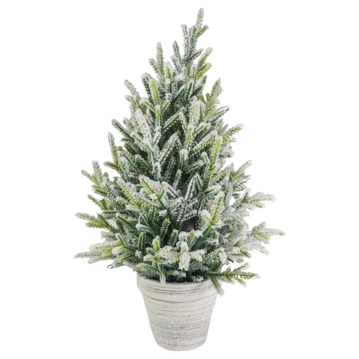 Small Flocked Tree In White Planter