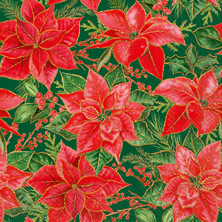 Boston International IHR Christmas Poinsettia Cocktail Napkins C1060020