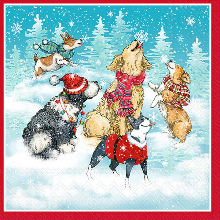 Boston International IHR Dogs Catching Snowflakes Cocktail Napkins C058400